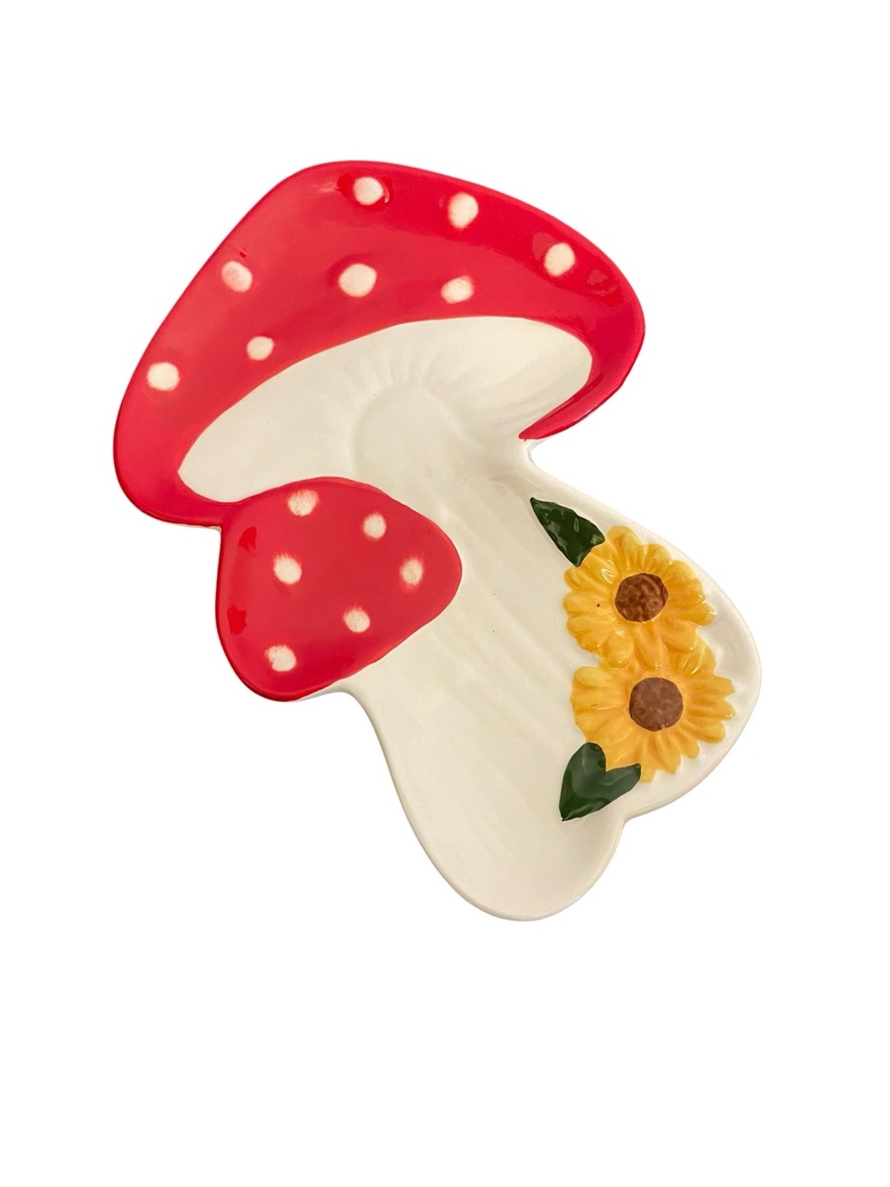 Design International Group Red Mushroom Trinket Tray Sunflower Ceramic Dish